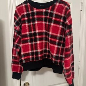 Red Plaid Fuzzy Sweater – Cozy Winter Pullover